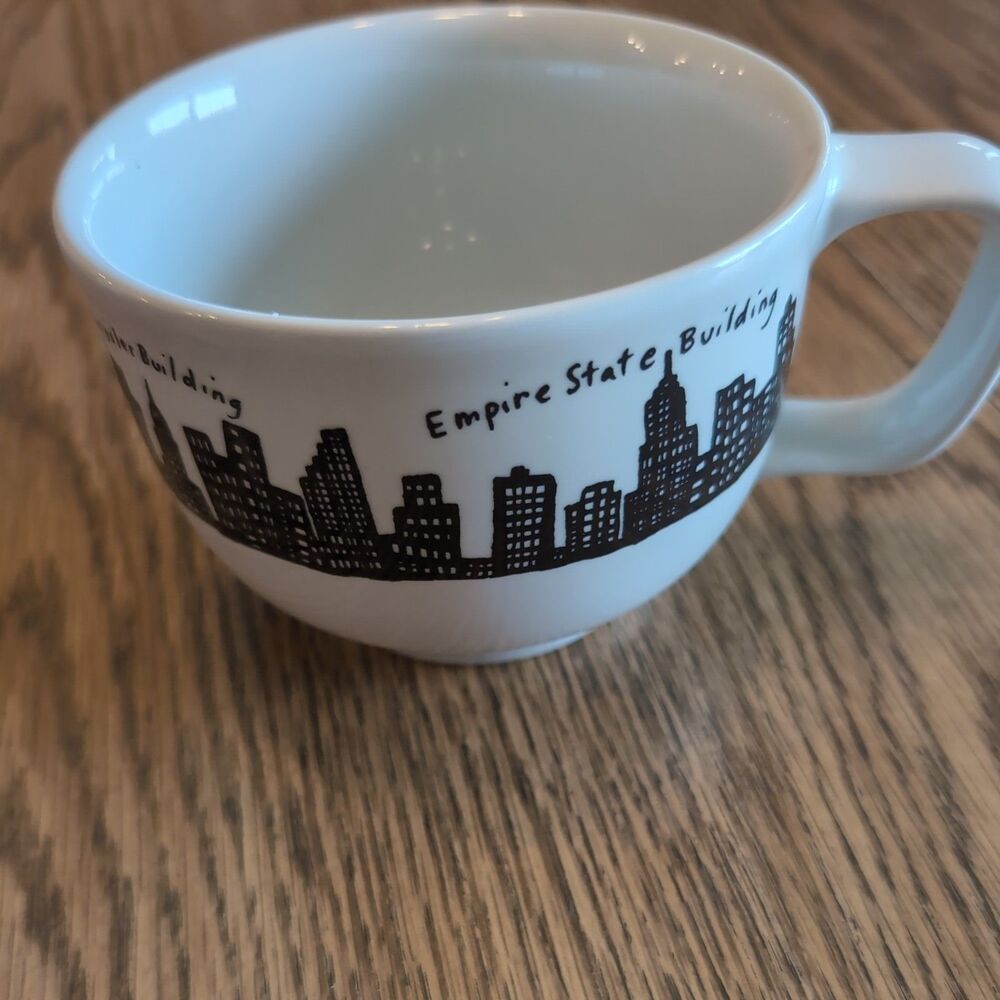 Fishs Eddy Jumbo Mug 212 Skyline New York City Landmarks 20oz Cup Black On White